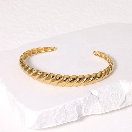 Minimalist Titanium Steel Bracelet with Geometric Line Design Electroplated Stainless Steel Adjustable Cuff for Women