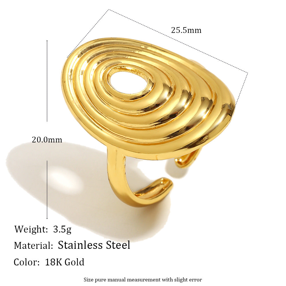Anillo Minimalista Geométrico de Acero Inoxidable con Baño de Oro de 18K y Detalles Florales en Espiral de Circonita para Mujer