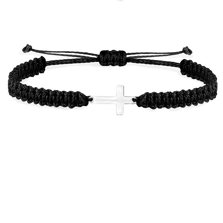 Handmade Braided Stainless Steel Cross Bracelet Unisex Friendship Jewelry Set
