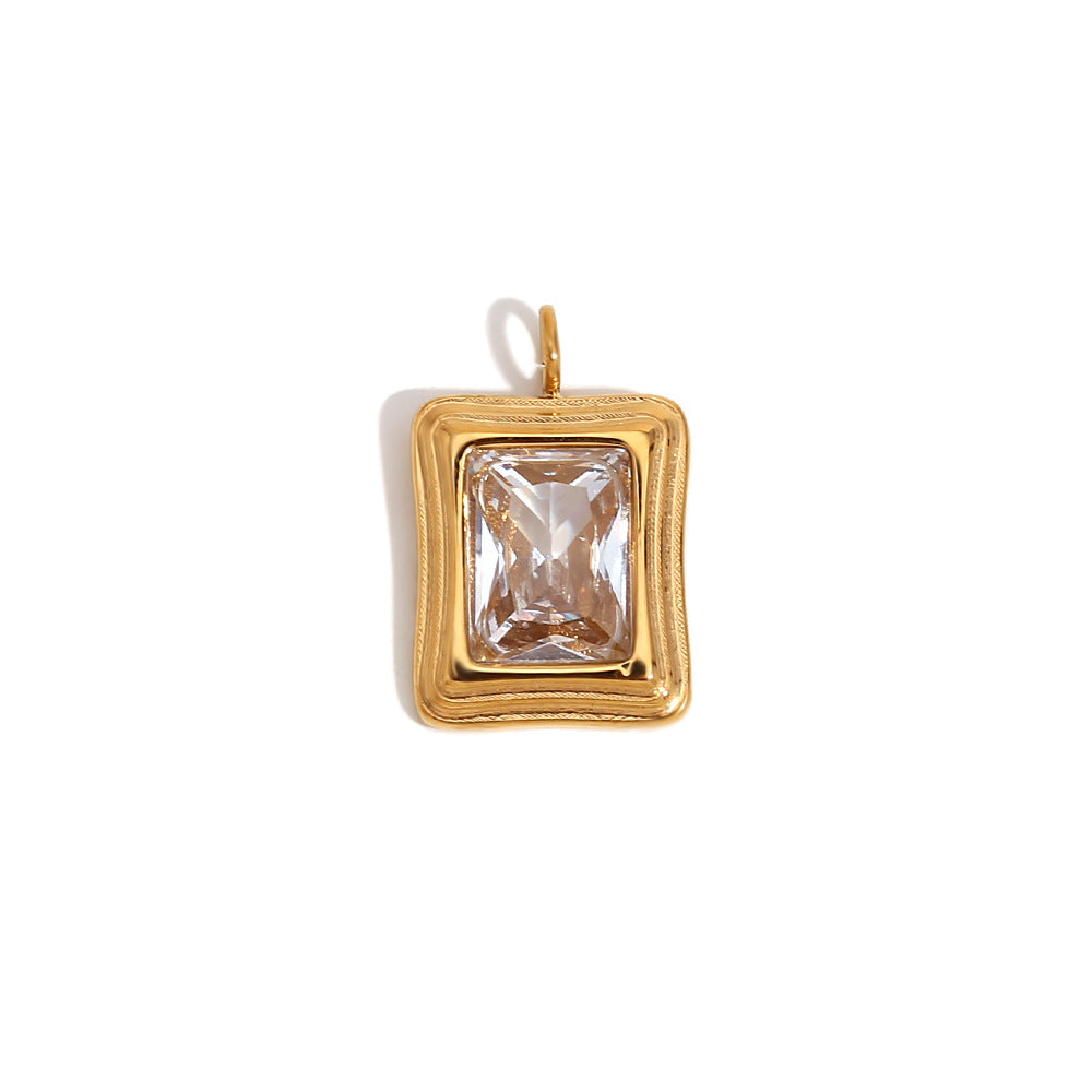 Geometric Fashion Pendant for Women Stainless Steel with 18K Gold Plating Teardrop Rose and Square Brick Design