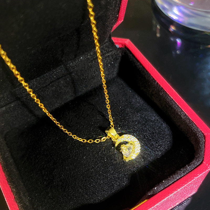 Sporty Sweet Micro-Set Cubic Zirconia Fruit Square Pendant Titanium Steel Cable Chain Necklace