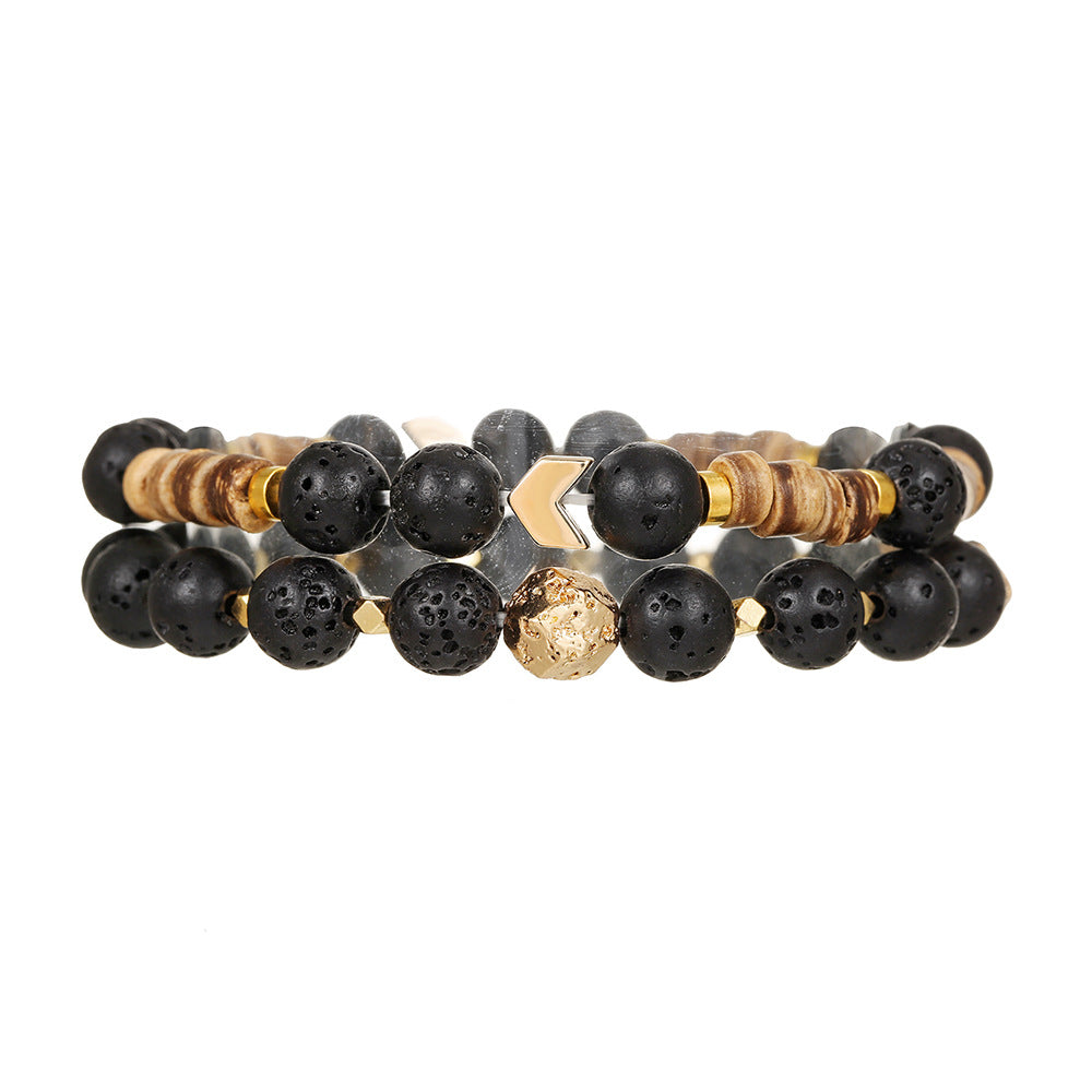 Handmade Natural Semi-Precious Stone Beaded Bracelet with Volcanic Rock and Wood Beads for Men Unisex Summer Vacation Jewelry