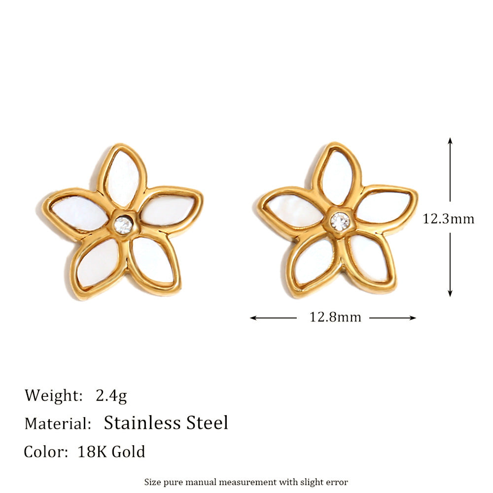 Fashionable Floral Shell Pendant Necklace for Women Stainless Steel with 18K Gold Plating