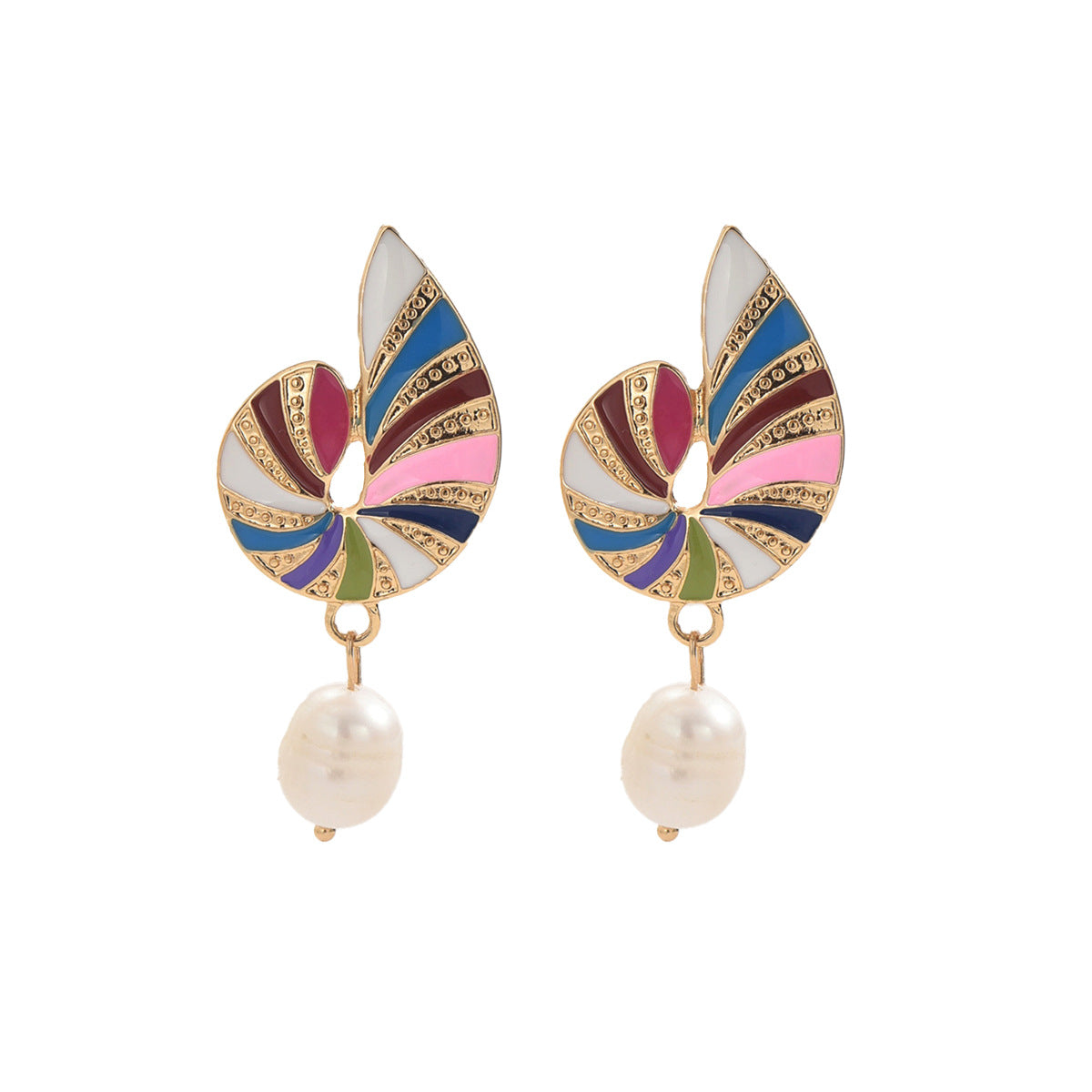 Fashionable Geometric Abalone-Shaped Enamel Earrings in Zinc Alloy with Stainless Steel Posts for Women