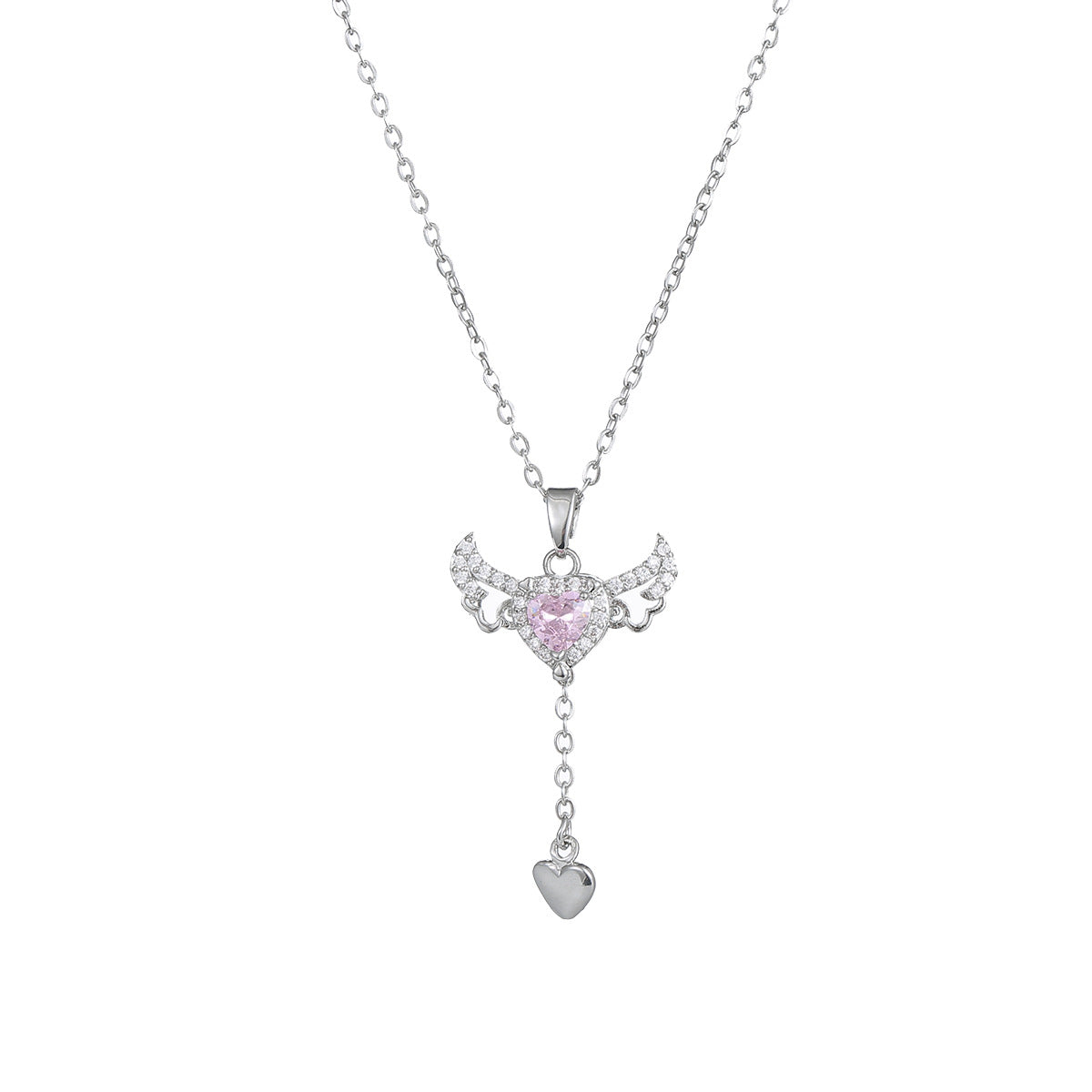Collana di lusso in acciaio al titanio a forma di cuore con intarsio di strass e pendente a nappa da donna, catena sottile regolabile per clavicola