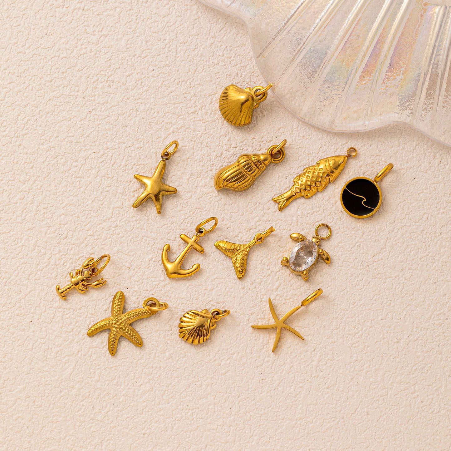 Vintage 18K Gold Plated Stainless Steel Starfish Shell Charm Bar for Women
