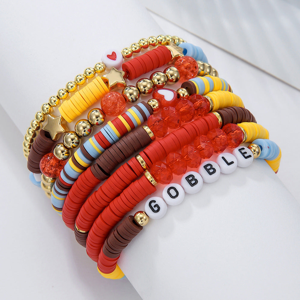 Multilayer Letter and Heart Resin Beaded Bracelet Set