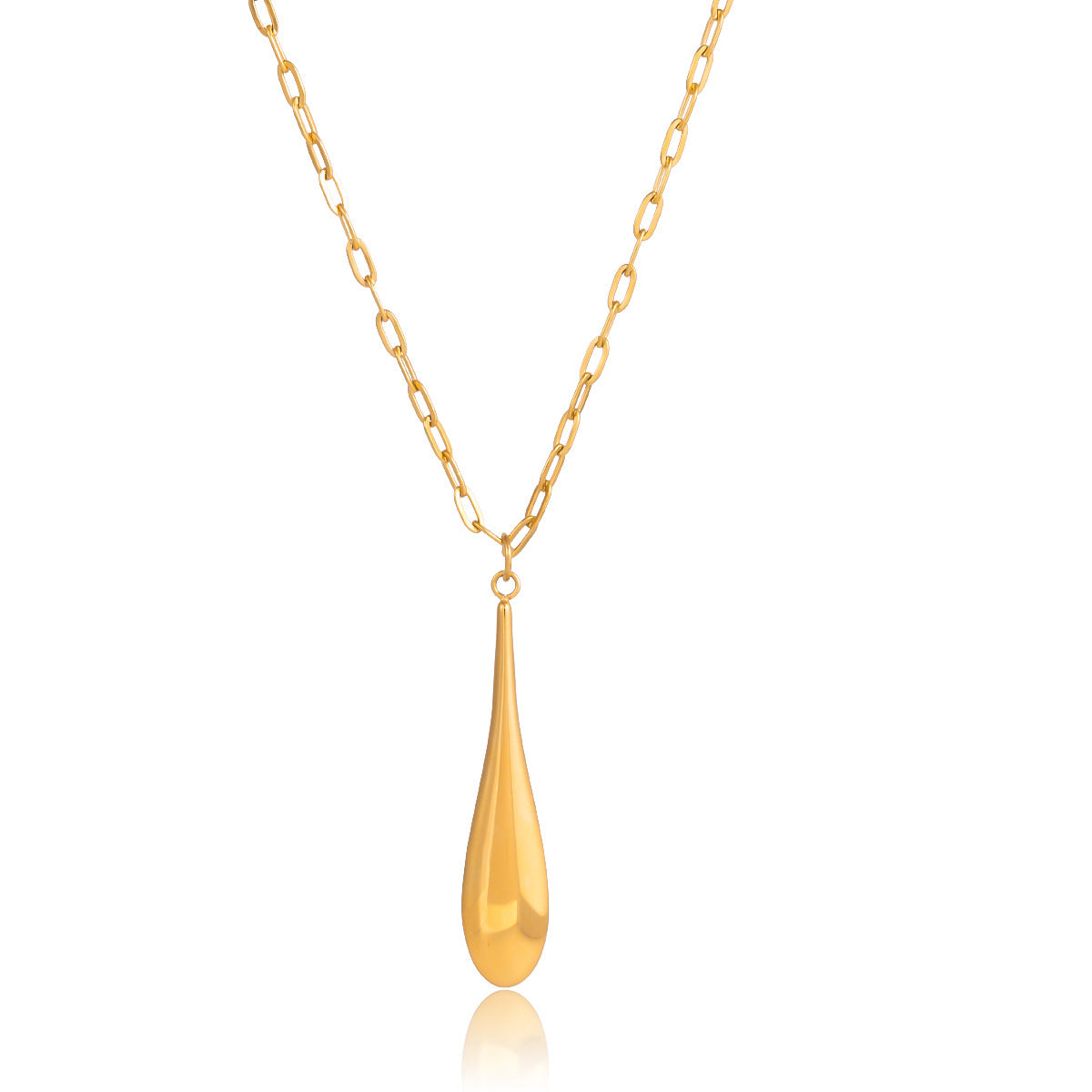 Collar con colgante minimalista de titanio en forma de lágrima con chapado en oro PVD al vacío y cadena de acero inoxidable para mujer