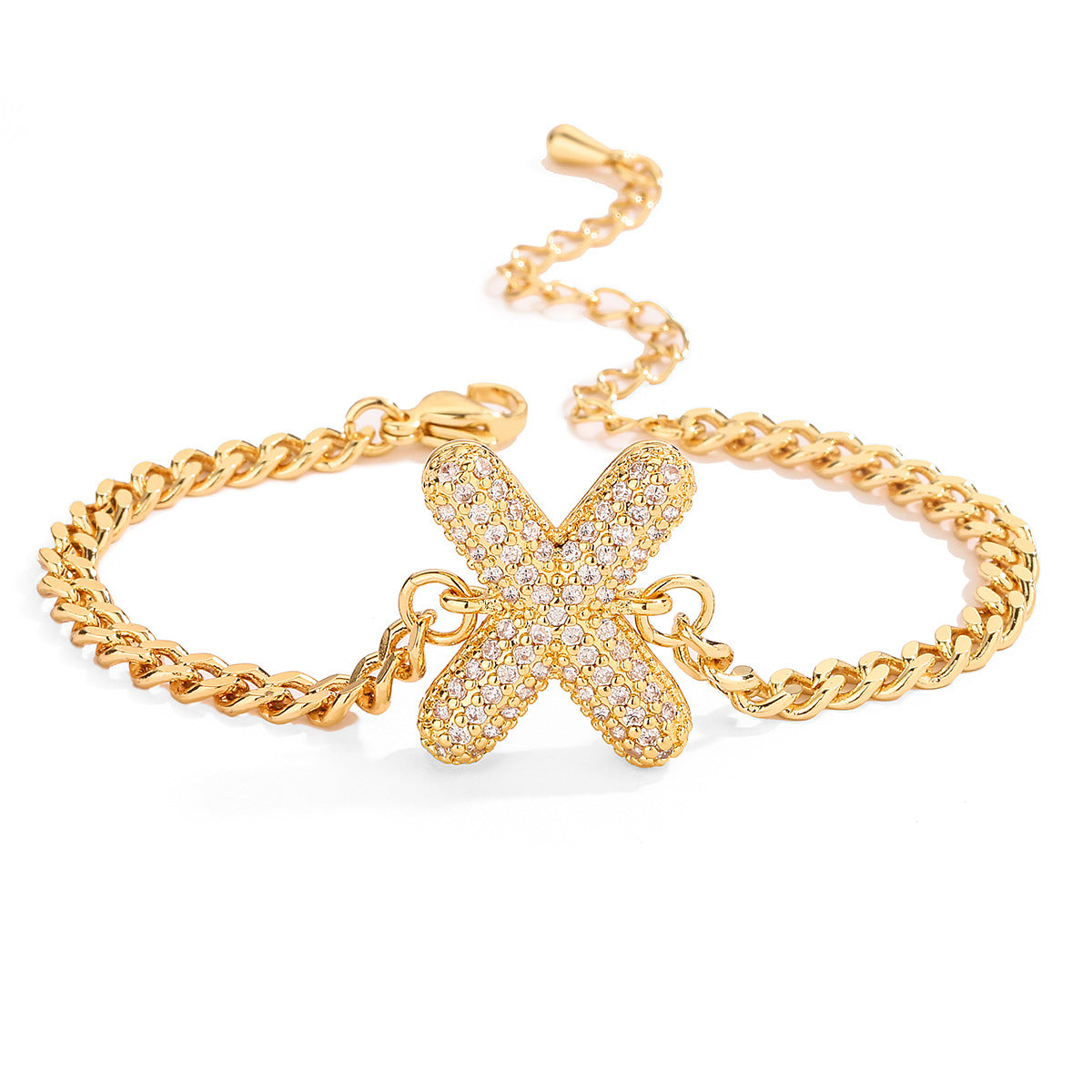Minimalist Hip-hop 18K Gold Plated Letter Cubic Zirconia Bracelet for Women