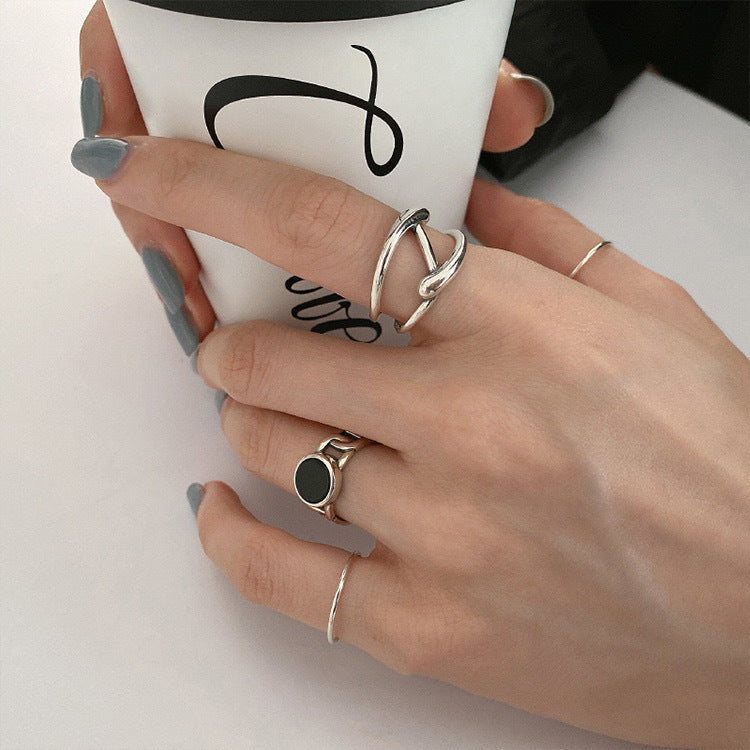 Minimalist Sweet Geometric Round Alloy Plated Ring Set for Women