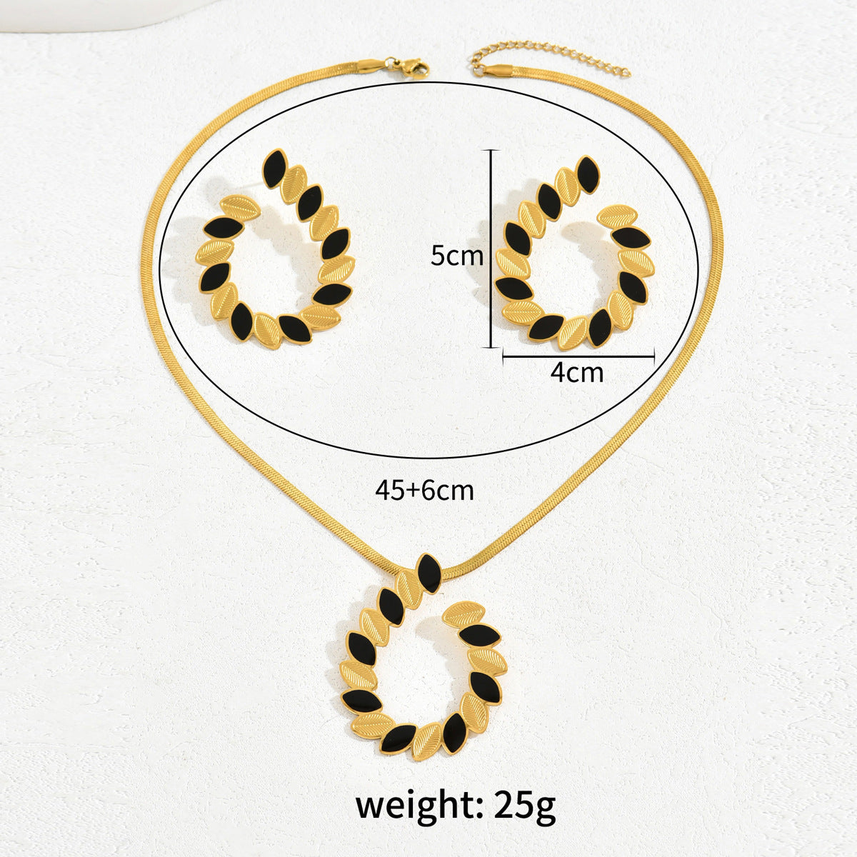 Conjunto de collar largo y pendientes de moda para mujer con diseño de hojas en cobre con acabado esmaltado