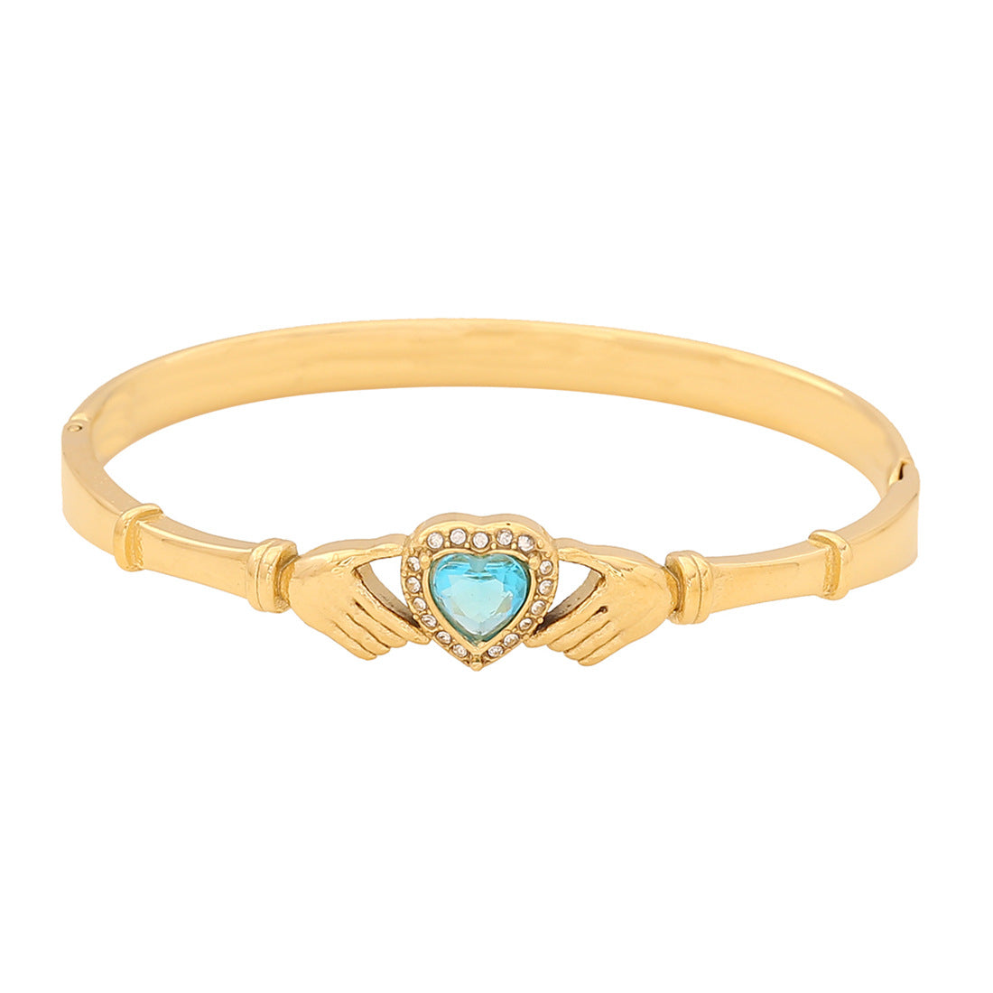 Bracciale in Acciaio Inossidabile a Farfalla di Tendenza con Accento a Cuore Blu e Finitura Placcata
