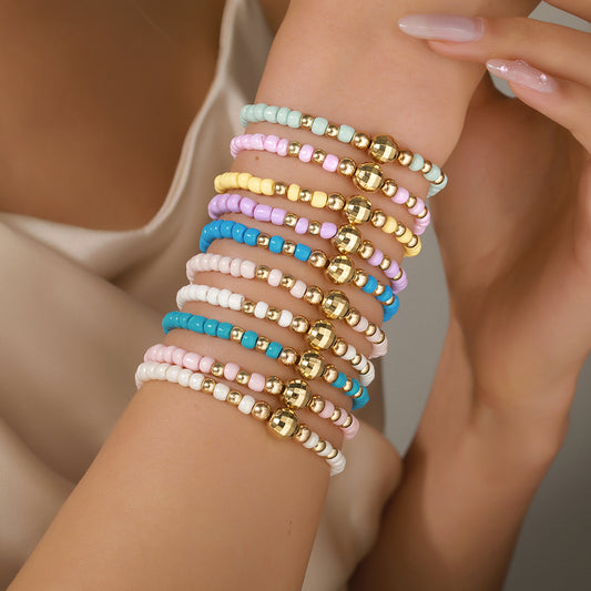 Minimalist Casual Geometric Round Seed Bead Alloy Handmade Bracelet Set for Women and Men