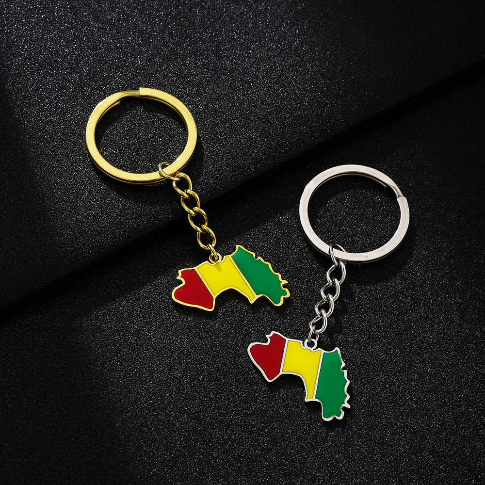 Llavero Vintage de Acero Inoxidable con Mapa y Bandera de Guinea para Hombres y Mujeres, Accesorio Unisex de Estilo Étnico