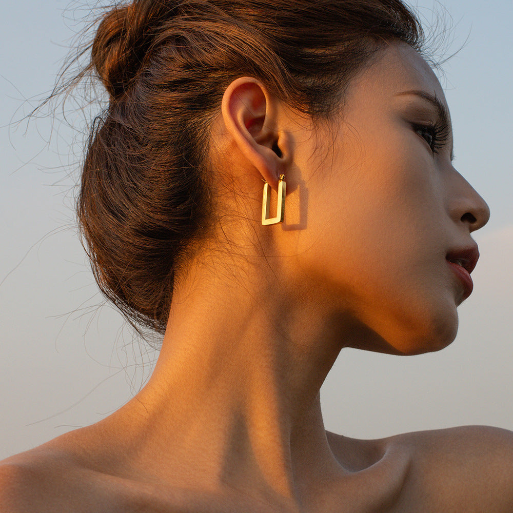 Geometric Square Titanium Steel Hoop Earrings for Women with 18K Gold Plating and 316L Stainless Steel Construction