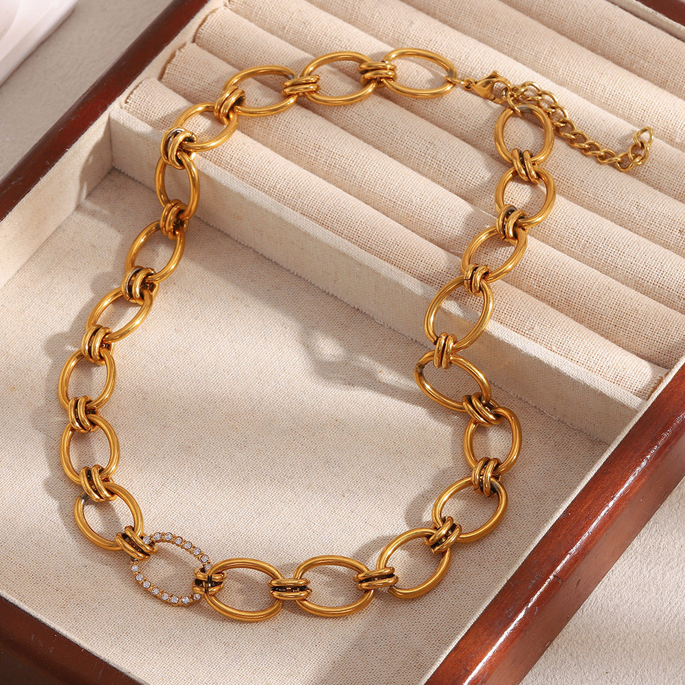 Collar de aros redondos chapados en oro de 18 quilates de acero inoxidable geométrico minimalista con circonita para mujer