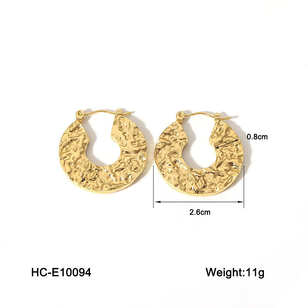 INS Style Geometric Hammered Stainless Steel Earrings for Women with Gold Plating Hypoallergenic Finish