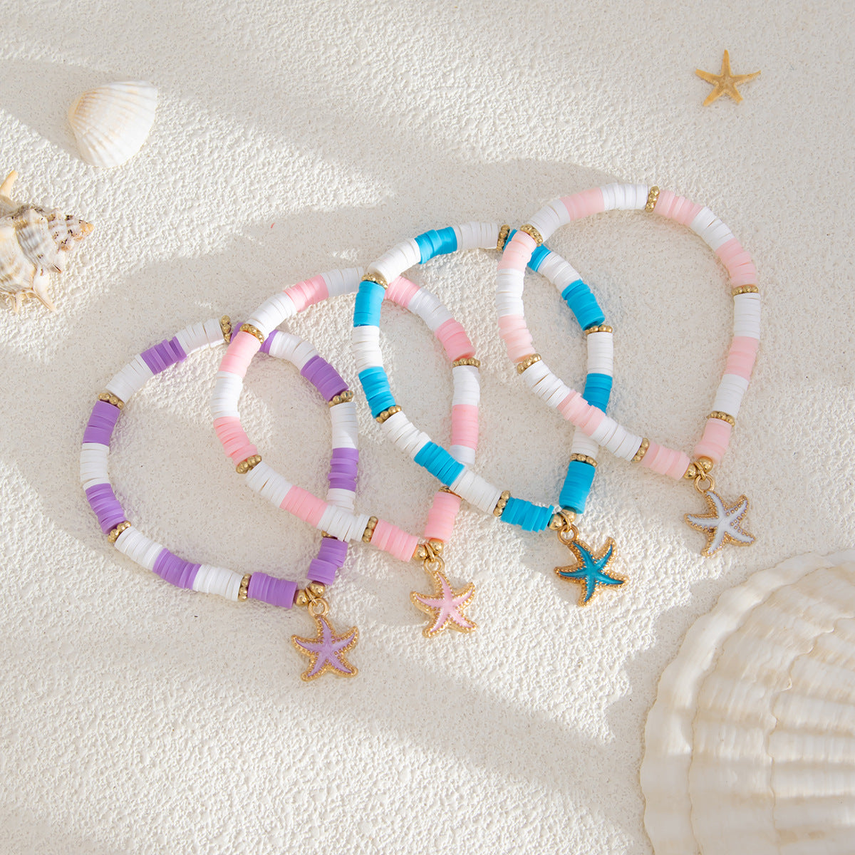Bracciale da donna bohémien in argilla polimerica a forma di stella e smalto in lega con motivo a stella marina