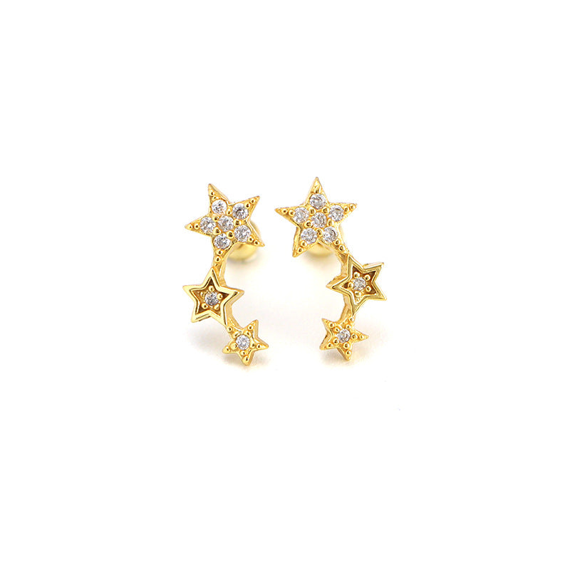 Minimalist Star-Shaped S925 Sterling Silver Ear Cuffs with Rhinestone Inlay for Women