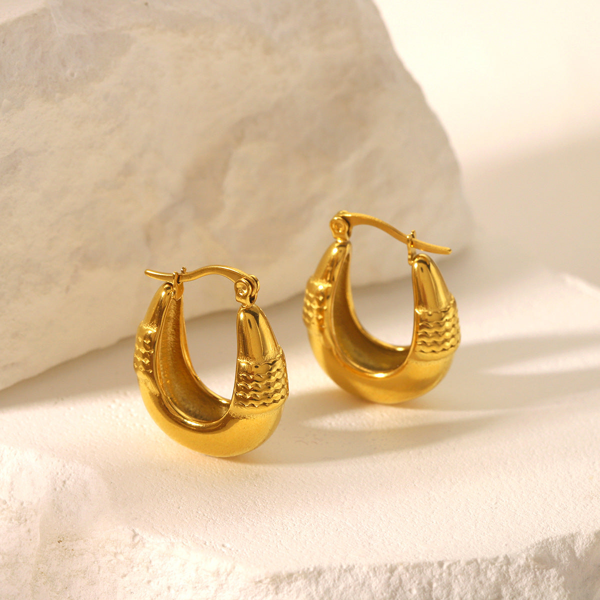 Orecchini da donna in acciaio inossidabile placcati oro 18 carati, ovali, geometrici, stile minimalista