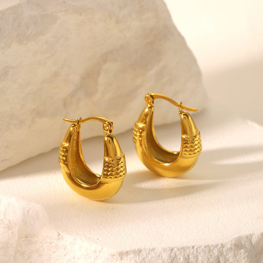 Orecchini da donna in acciaio inossidabile placcati oro 18 carati, ovali, geometrici, stile minimalista