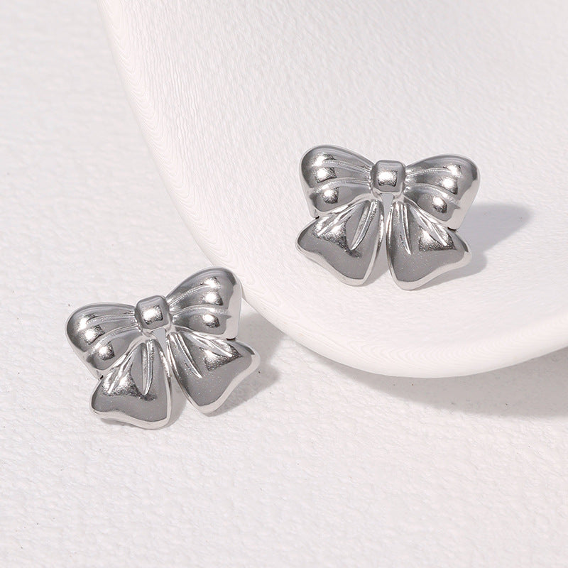 Pendientes de Acero Inoxidable con Baño de Oro en Forma de Lazo Estilo Minimalista para Mujer