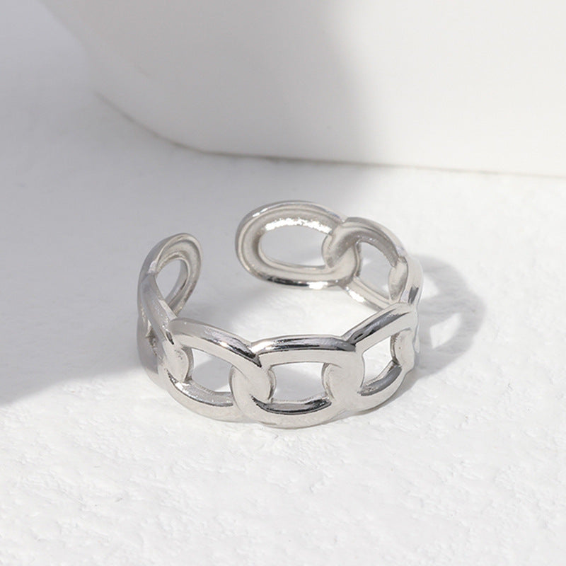 Minimalist Titanium Steel Leaf and Heart Shape Open Ring for Women with Plated Finish