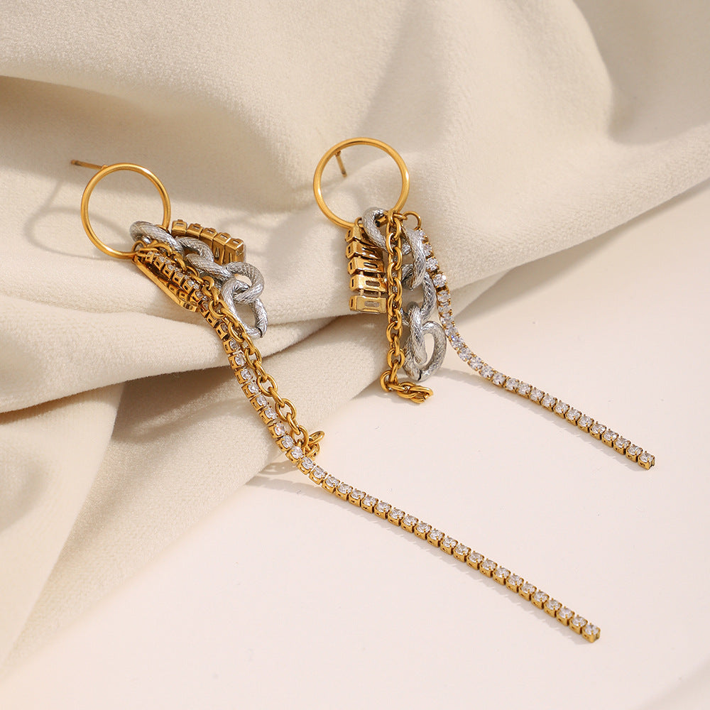 Orecchini pendenti da donna eleganti, minimalisti, geometrici in acciaio inossidabile placcati oro 18 carati con zirconi