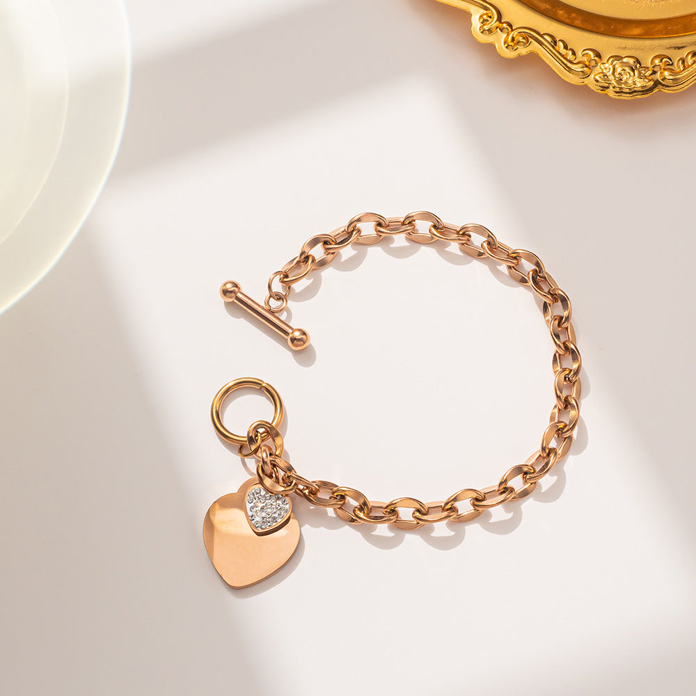 Minimalist Geometric Titanium Steel Hand Bracelet with Gold Inlay and Peace Knot Design for Women