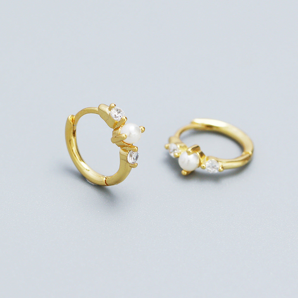 Orecchini a perno eleganti geometrici con perle in argento sterling 925 con accenti di strass per donna