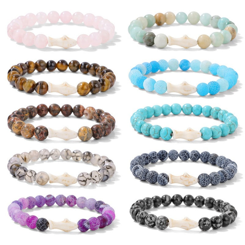 Minimalist Sweet Natural Turquoise Crystal Agate Animal Beaded Stretch Bracelet