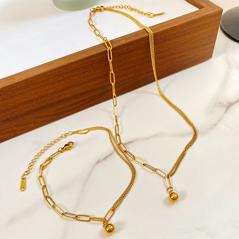 Vintage Geometric Round Beaded Spliced Titanium Steel Necklace Unisex