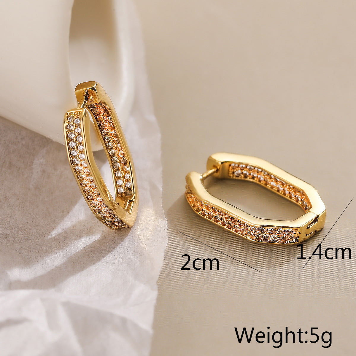 Minimalist Geometric Copper Earrings with Gold Plating and Zircon Accents for Women