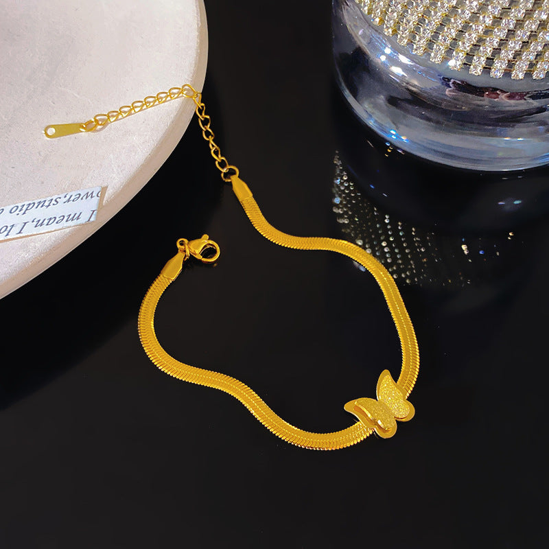 Minimalist Elegant Matte Butterfly Titanium Steel Snake Chain Bracelet