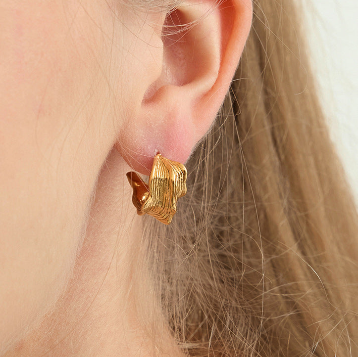 Pendientes de Acero Inoxidable con Diseño Geométrico de Patrón Ondulado y Acabado Chapado para Mujer