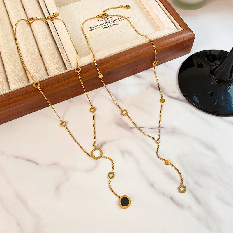 Minimalist Gold Plated Titanium Steel Floral Tassel Necklace for Unisex