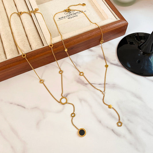 Minimalist Gold Plated Titanium Steel Floral Tassel Necklace for Unisex