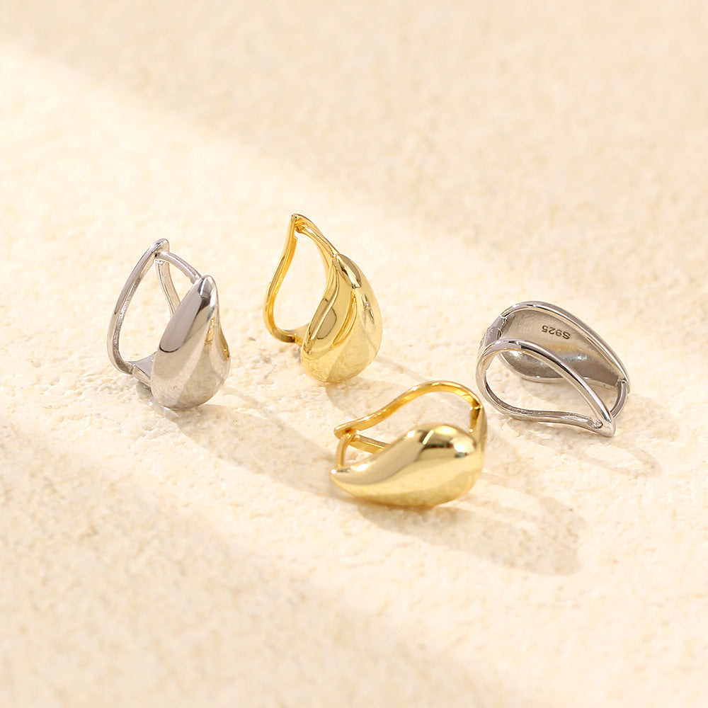 Pendientes de Plata Esterlina S925 Minimalistas con Forma de Gota de Agua y Acabado Pulido para Mujer