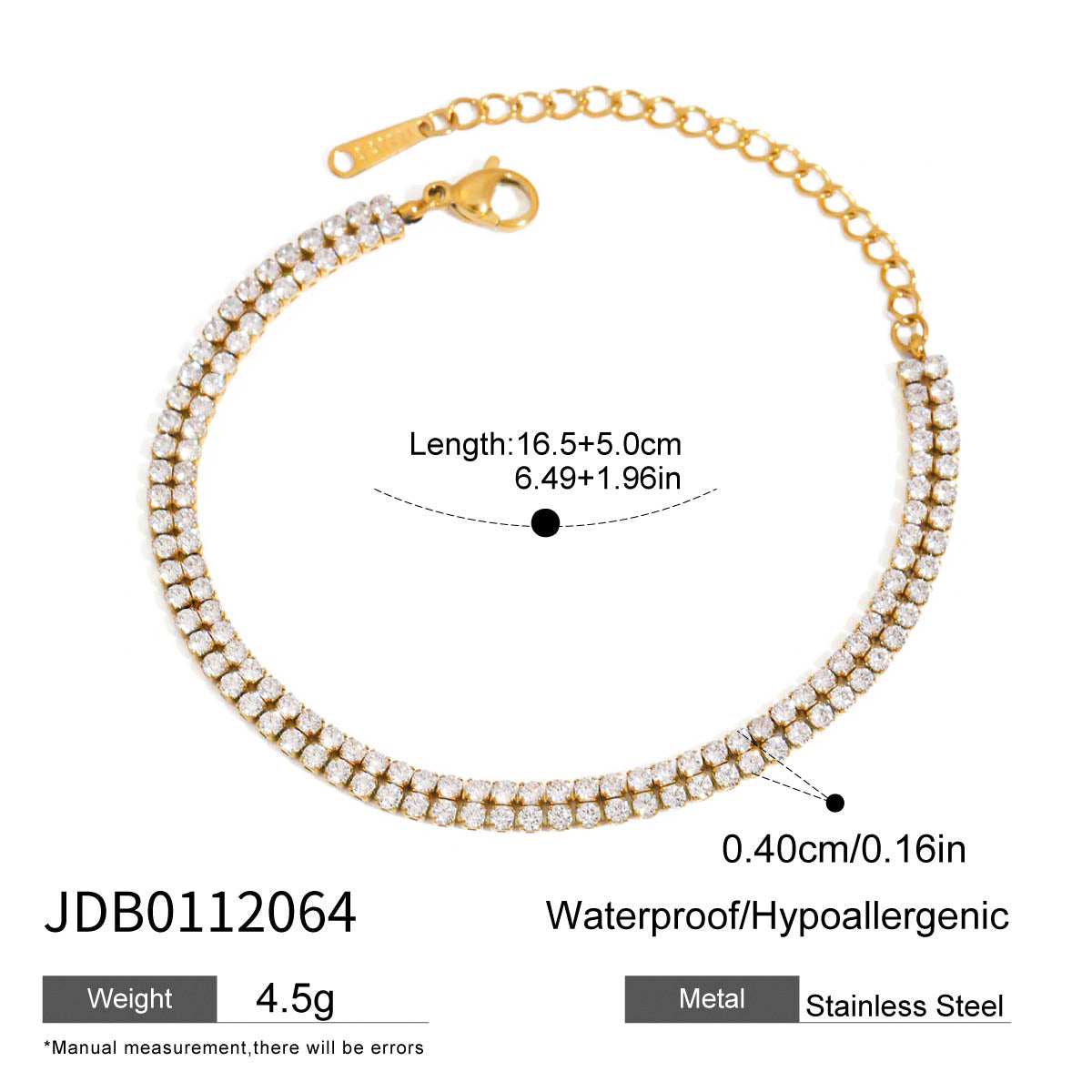 Elegant Minimalist 18K Gold Plated Geometric Stainless Steel Bracelet with Cubic Zirconia for Women