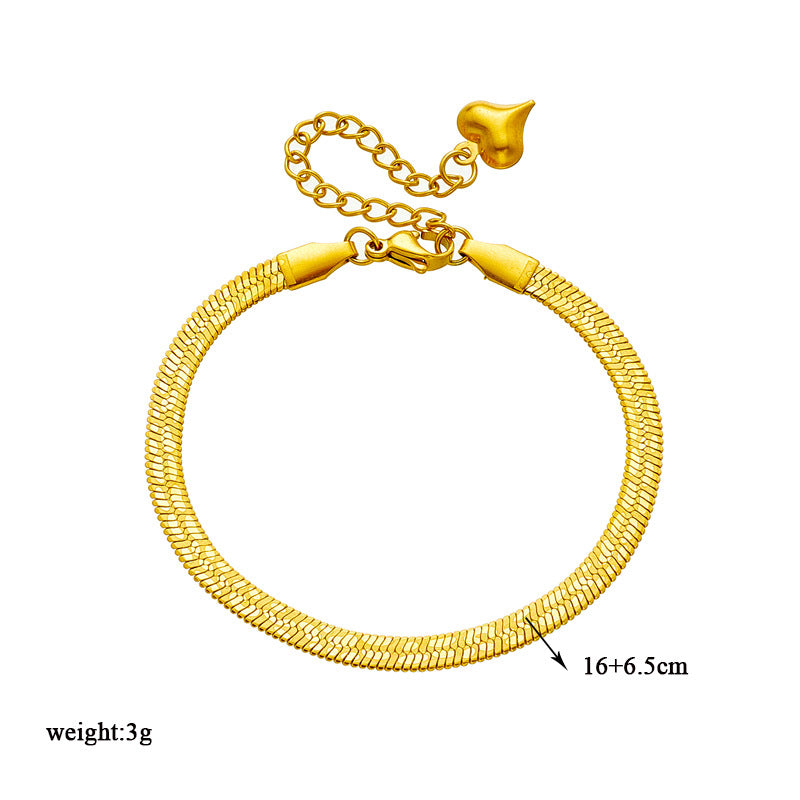 Minimalist Fashion Titanium Steel Gold-Plated Snake Chain Choker and Bracelet Set with Woven Pattern