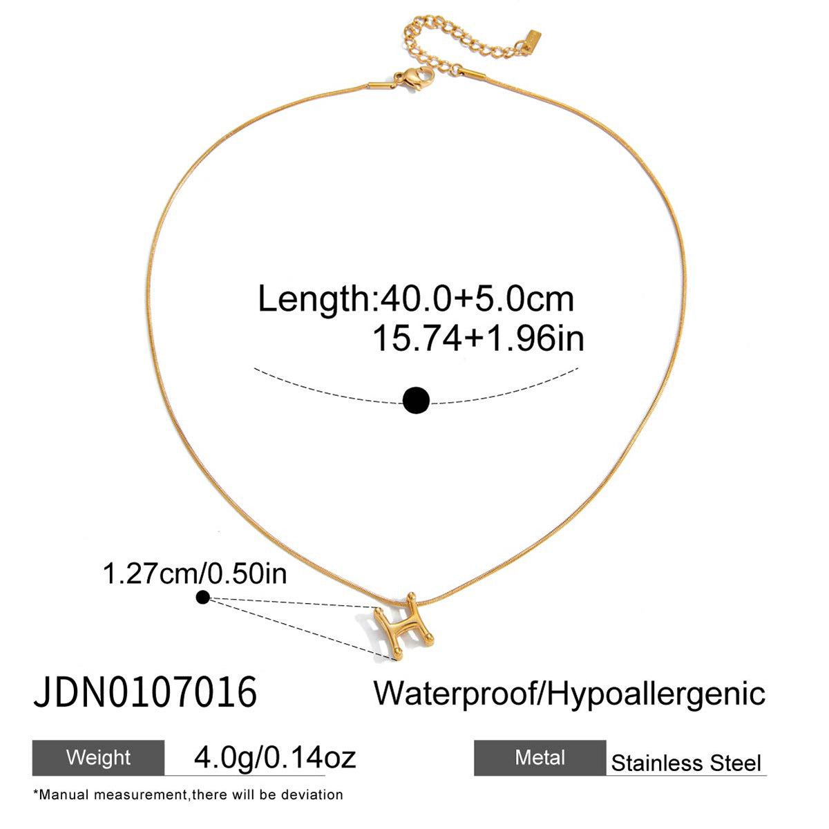 Collana con Ciondolo a Lettera Geometrica Minimalista da Donna in Acciaio al Titanio con Finitura Placcata