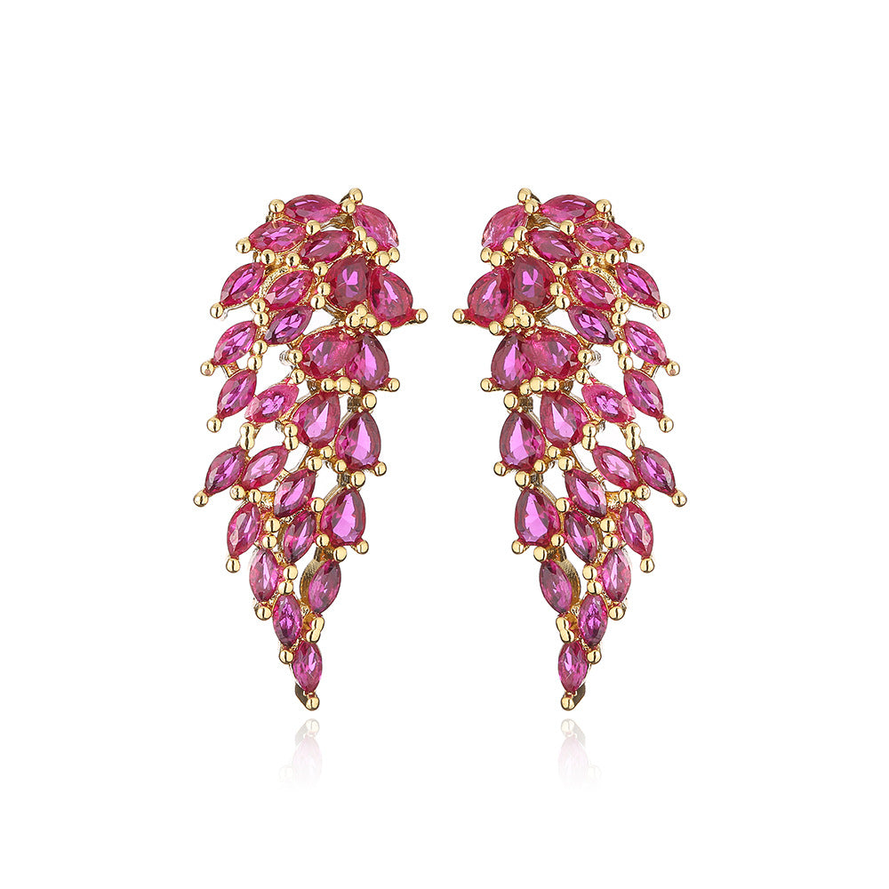 Geometric Wing-Shaped Copper Earrings with Micro-Pavé Zirconia for Women