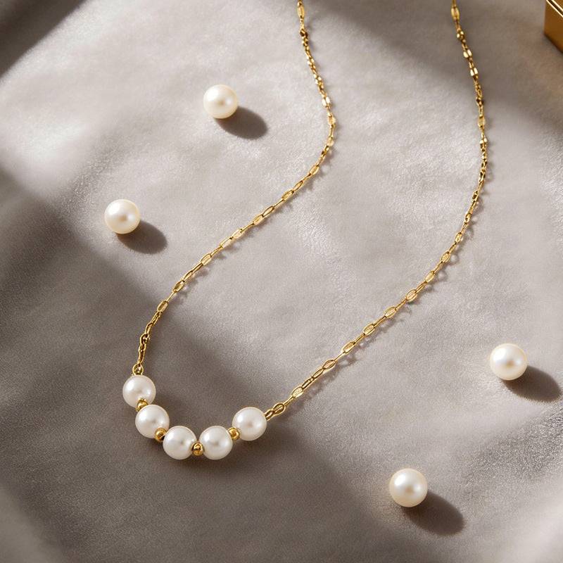 Vintage Luxury Geometric Round Stainless Steel Plated Necklace with Pearl Pendant for Women