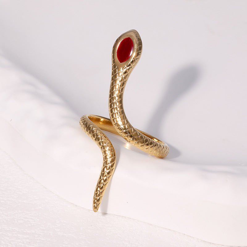 Anello Aperto Minimalista a Forma di Serpente in Acciaio Inossidabile Placcato per Donna