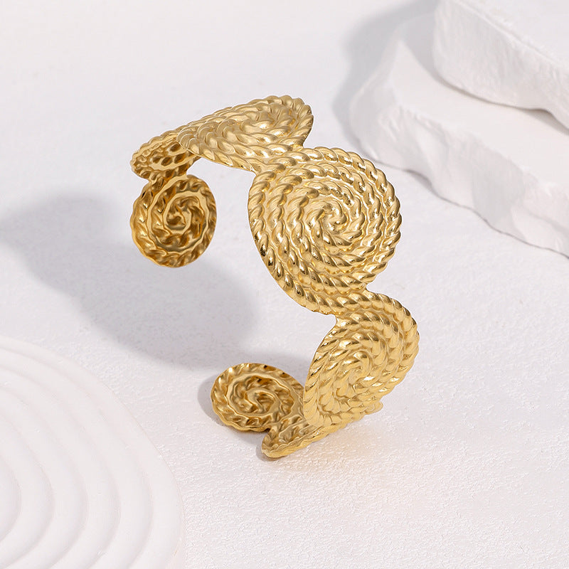 Minimalist 18K Gold Plated Stainless Steel Open Cuff Bracelet Geometric Round Design Lightweight Fashion Jewelry