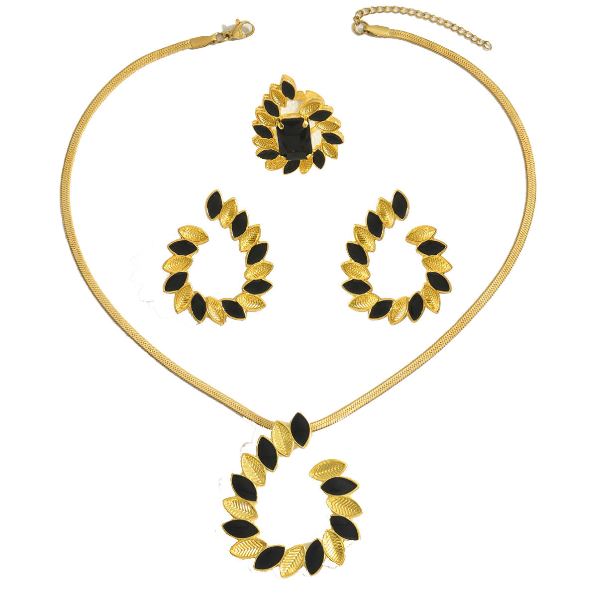 Dulce juego de collar con colgante de espiga de trigo rústica con pendientes y pulsera en cobre con acabado esmaltado