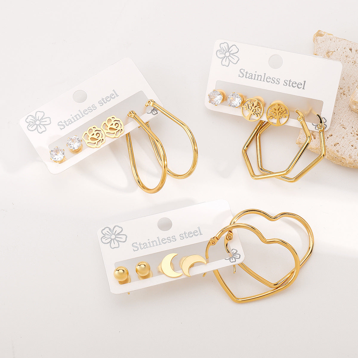 Minimalist Geometric Stainless Steel Earrings Set with Plating Finish for Women
