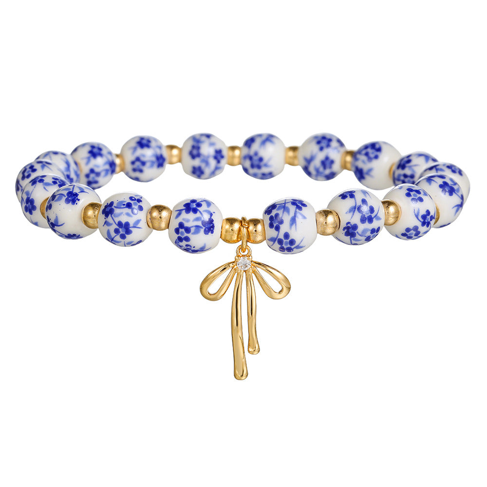 Geometric Round Ceramic Brass Cubic Zirconia Beaded Bracelet