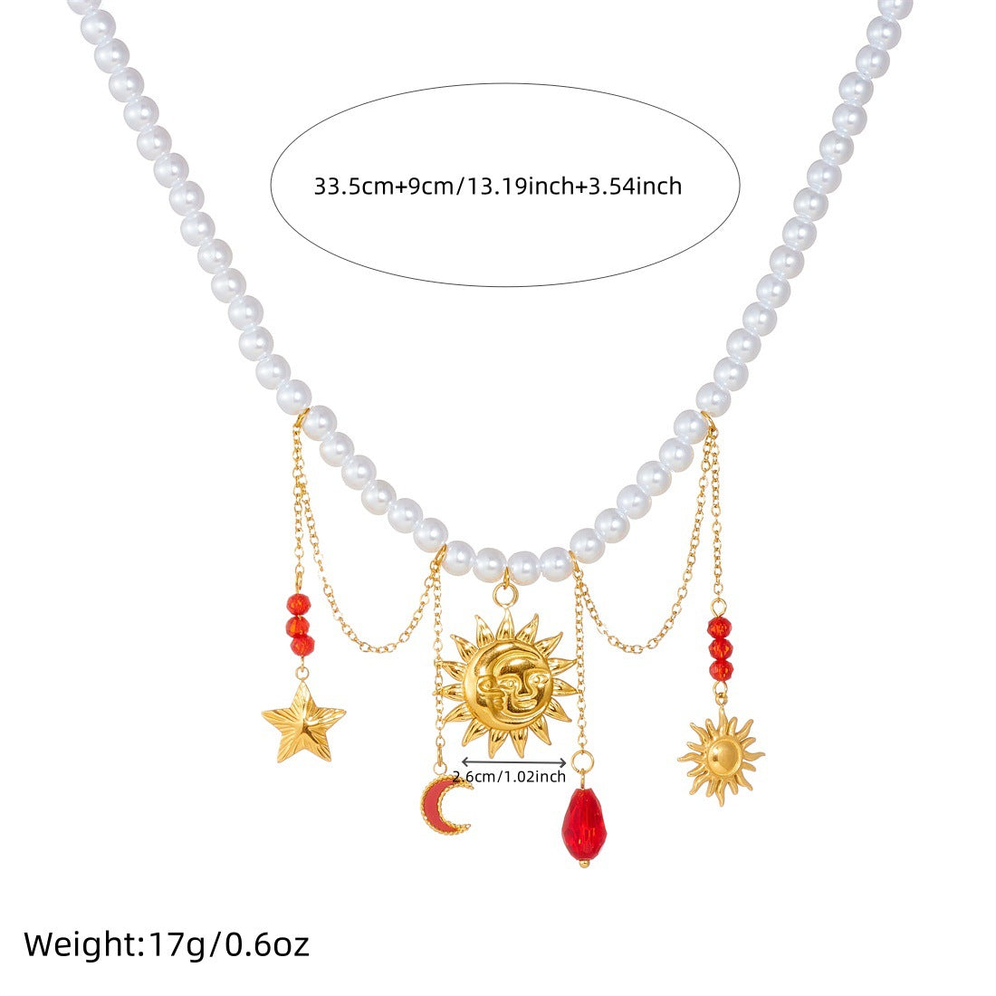 Vintage Elegant Gold Plated Stainless Steel Heart Star Moon Sun Floral Butterfly Rhinestone Pearl Tassel Necklace