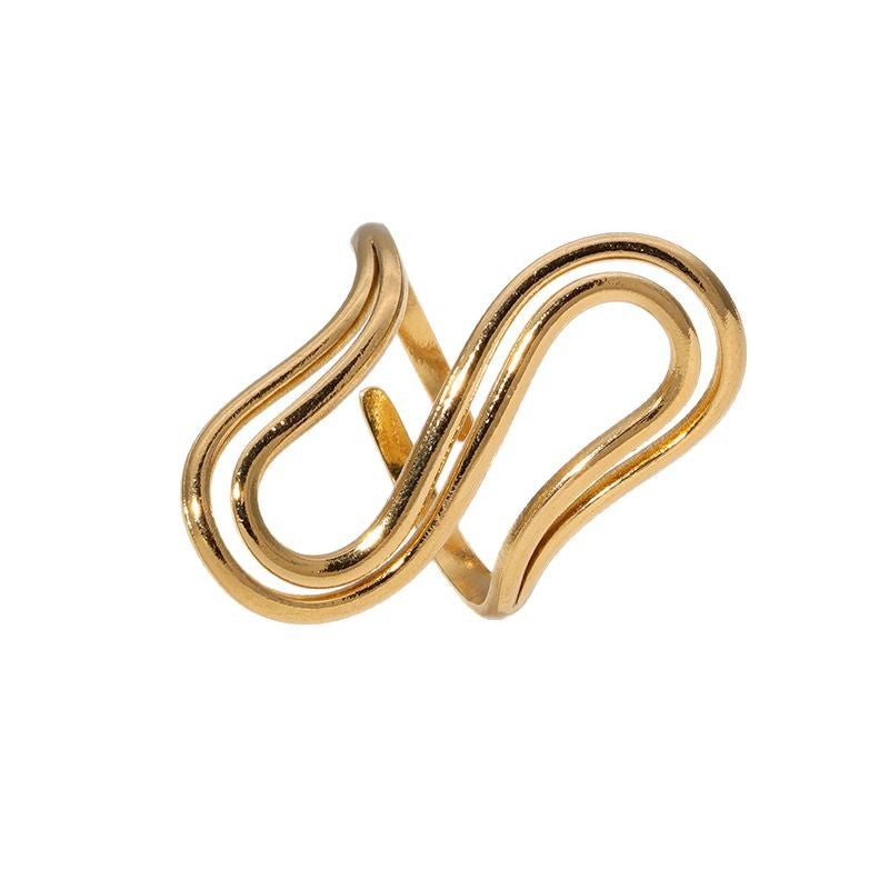 Minimalist Geometric S-Shaped Stainless Steel Ring for Women with Plated Finish